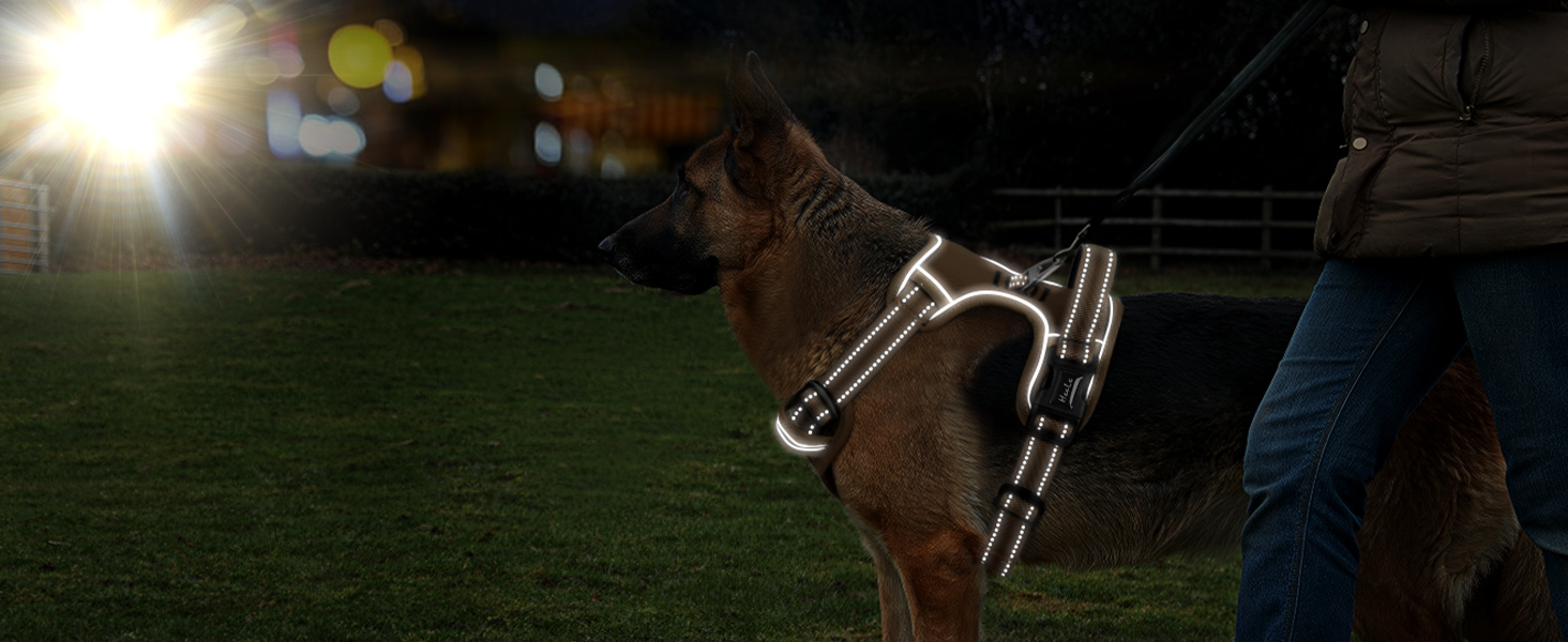 Шлейка для собак HEELE з регулюванням натягу, світловідбиваюча, для середніх собак, з м'якою ручкою, 1 пряжка, легко одягається, коричнева, розмір M, обхват грудей 38-71 см, Uni-Khaki