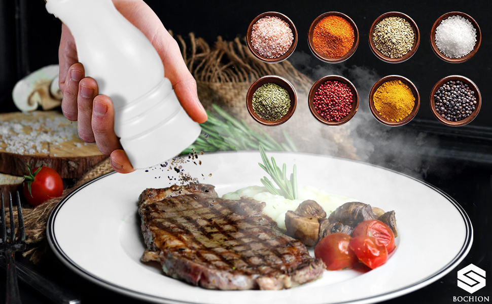 Набір з 2 дерев'яних мельниць для солі та перцю з регульованим млинком, великі, керамічні, ручні для морської солі, чилі, чорного та білого перцю