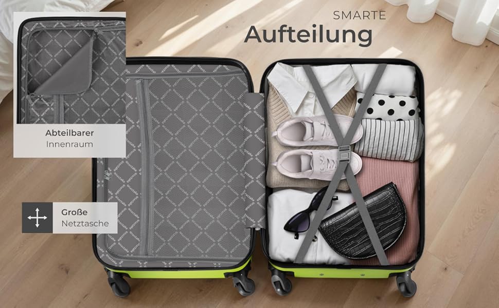 Набір валіз Tectake® 4 шт. з TSA замком, жорсткий корпус, набір ролерів, ABS, 4 колеса, 360°, телескопічна ручка - зелений