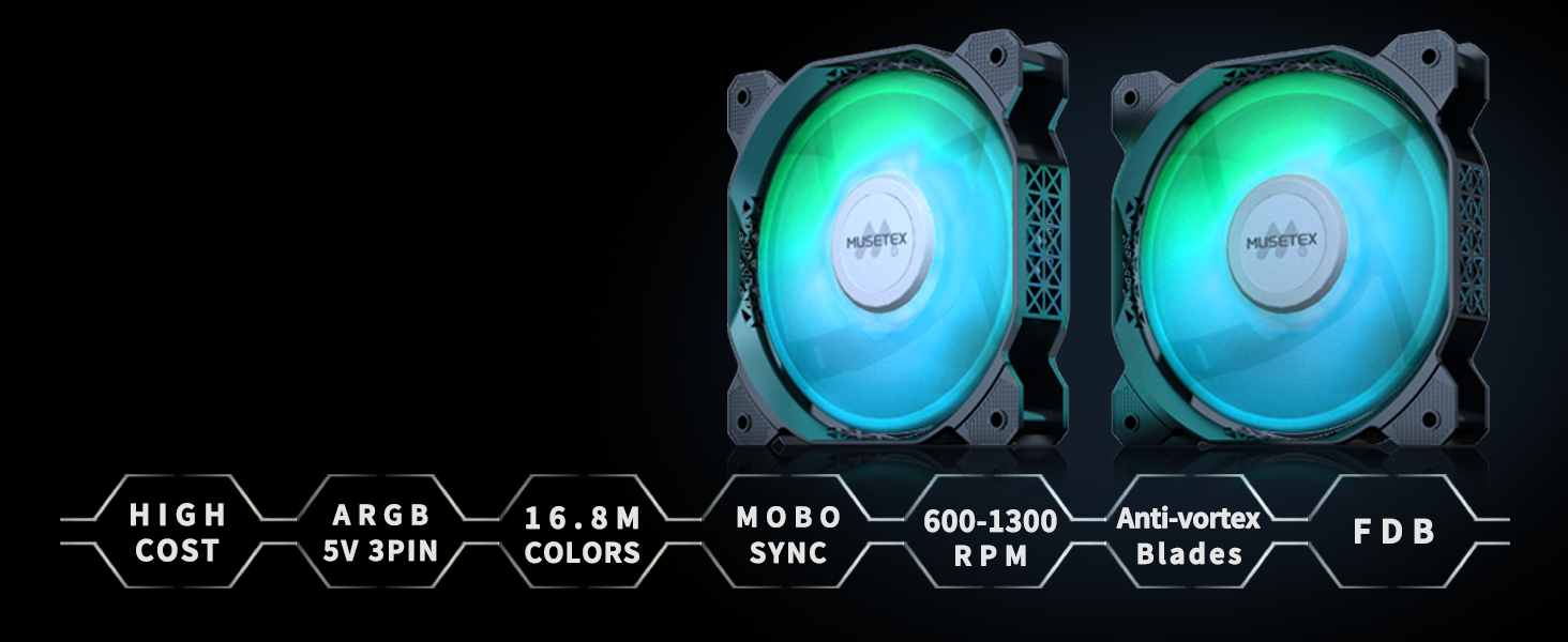 Корпус ПК MUSETEX G07 ATX з 6 вентиляторами ARGB, USB 3.0, чорний, Mid Tower для геймінгу