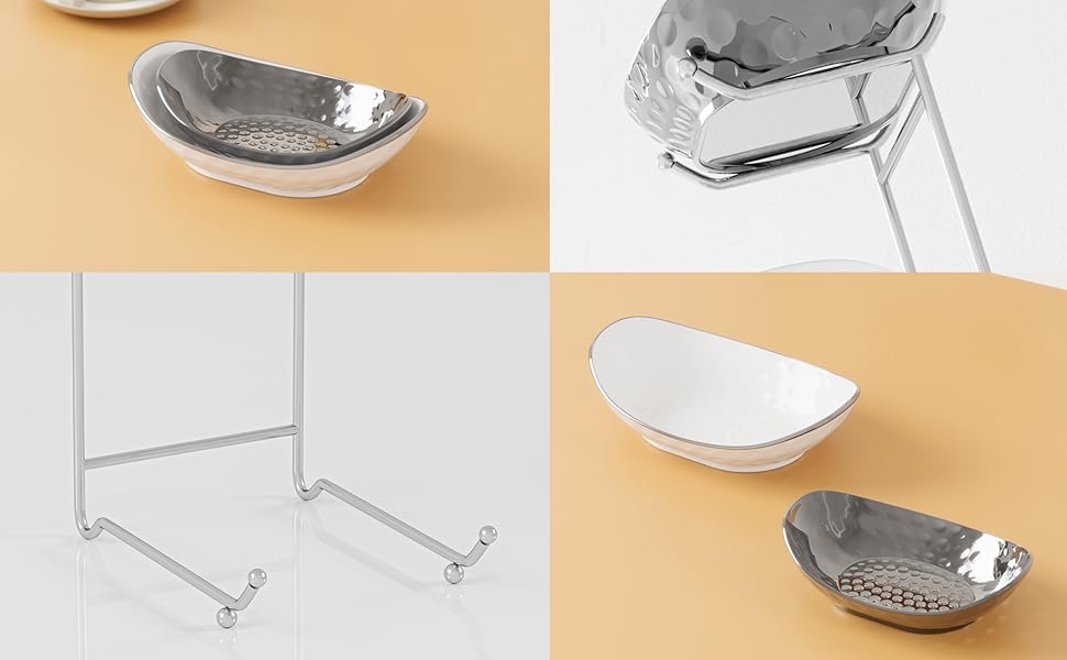 Набір підставок для фруктів та овочів Acliys, 3 яруси, кераміка, для кухні, сріблястий