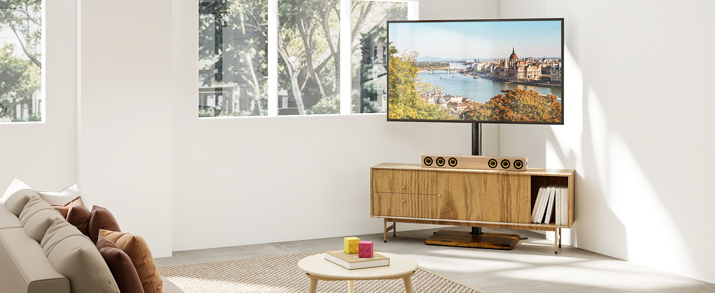 Підставка для телевізора TVON підлогова, для ТБ 32-65 дюймів, регульована по висоті та поворотна, VESA до 400x400 мм, до 40 кг, колір ретро-коричневий