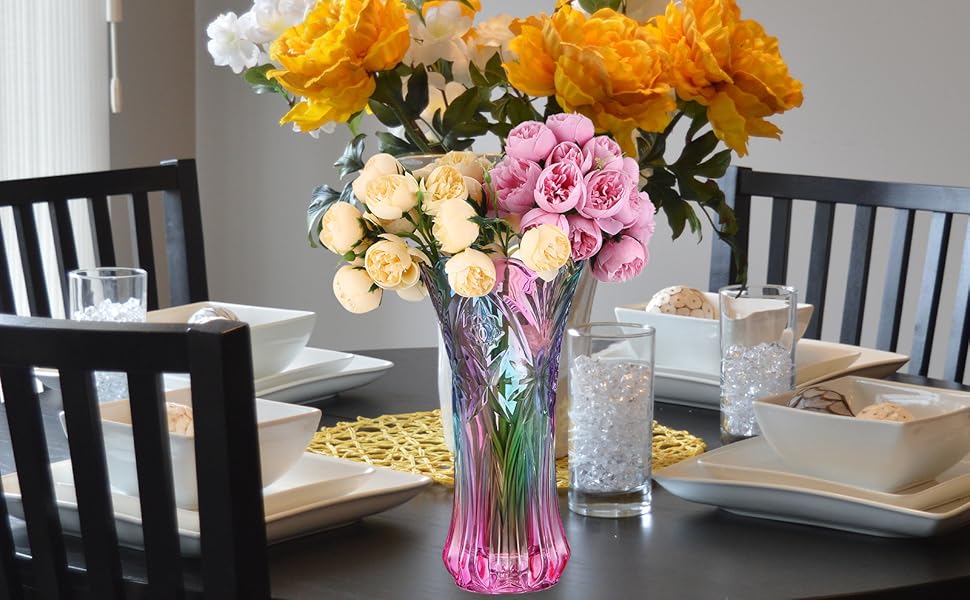 Ваза Gatuida: скляна ваза для декору, сучасний дизайн, кольорова скляна ваза, ваза-радуга, рожева ваза для стильного декору столу, весілля та дому