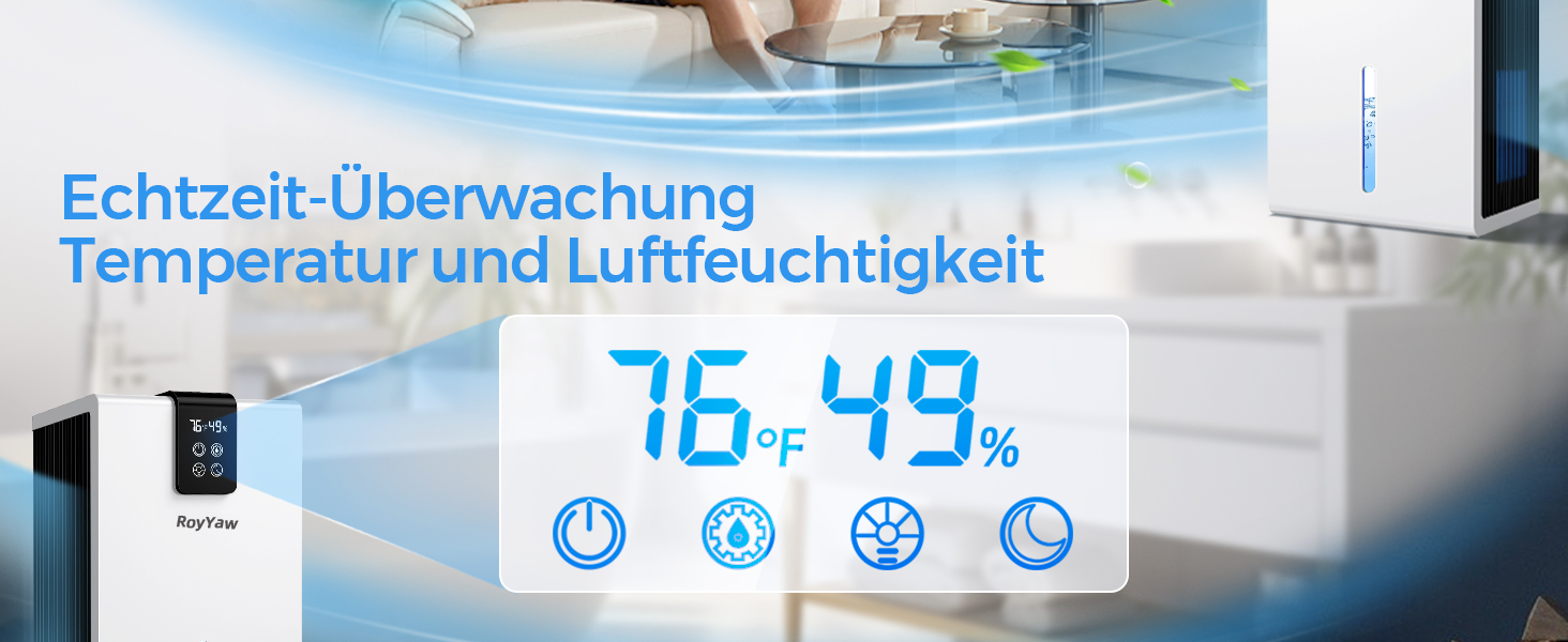 Електричний осушувач повітря, тихий, 2700 мл з LED дисплеєм, автоматичне відтанення, режим сну, проти вологи та плісняви, для спальні/ванної кімнати, білий