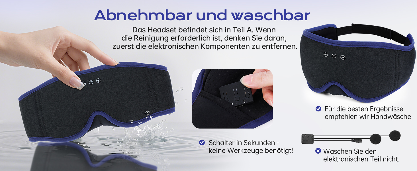 3D Маска для сну з навушниками Bluetooth Dolida, ультрамарин - повна блокада світла, комфортний сон для жінок та чоловіків