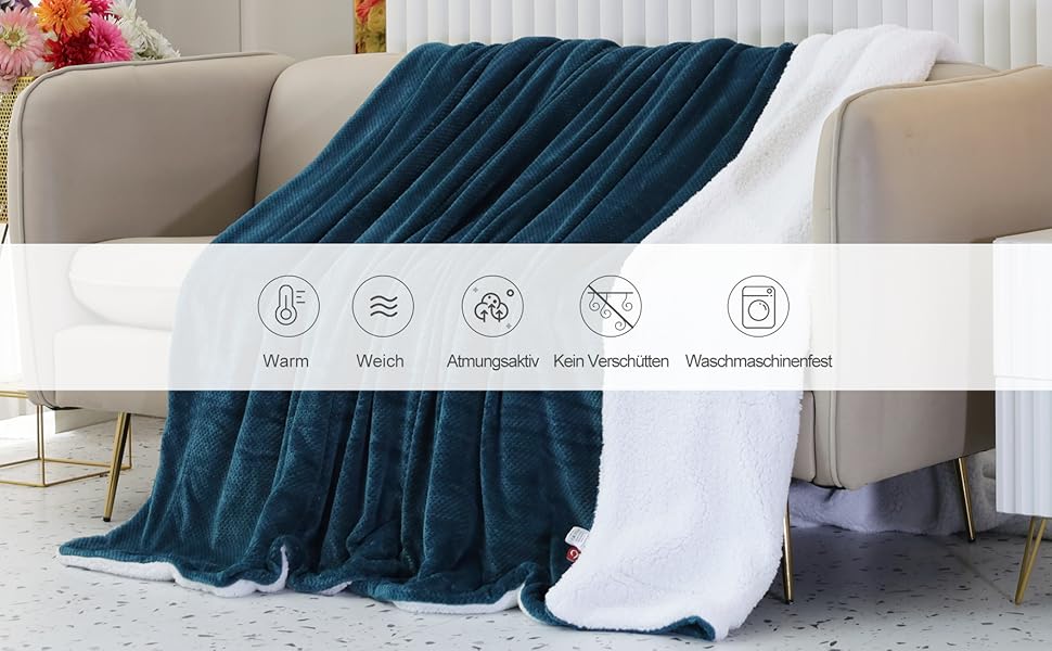 Плюшевий плед SOCHOW з флісу, 220x240 см, блакитно-зелений | Плед для ліжка, дивана, крісла