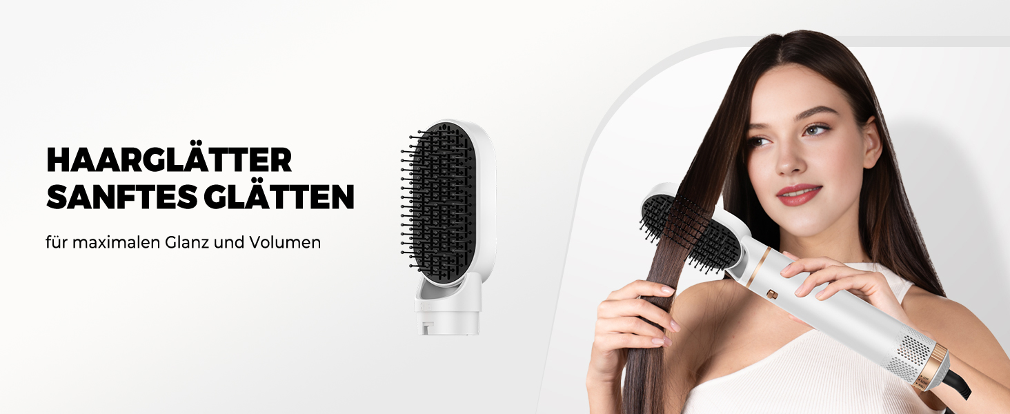 OKWRAP Hairstyler 5 в 1: Набір для укладки волосся, фен з іонами, автоматична плойка, термощітка, випрямляч. Ідеально для випрямлення, сушіння, створення об'єму та локонів. Білий, золотий.