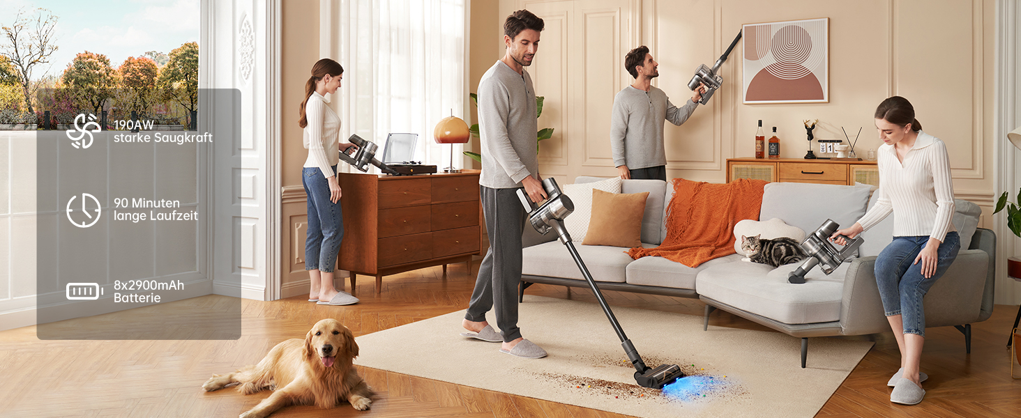 Dreame R20 Бездротовий пилосос: 190AW потужність, 90 хвилин роботи, датчик бруду, LED-дисплей, синій LED, без сплутування, для дому, шерсті тварин, килимів