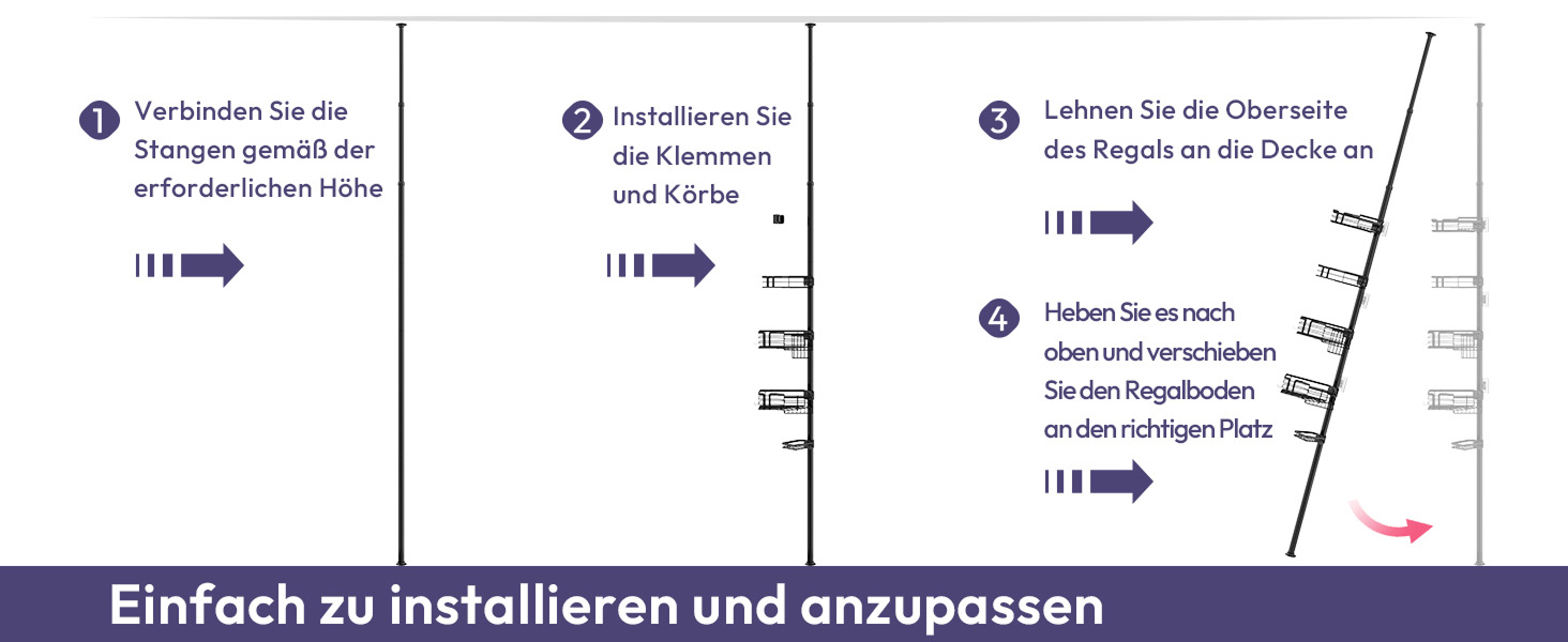 Регульована поличка для душу SWTYMIKI з нержавіючої сталі, 4 яруси, з мильницею, тримачем для зубних щіток та 4 гачками, 70-275 см, чорний (без свердління)