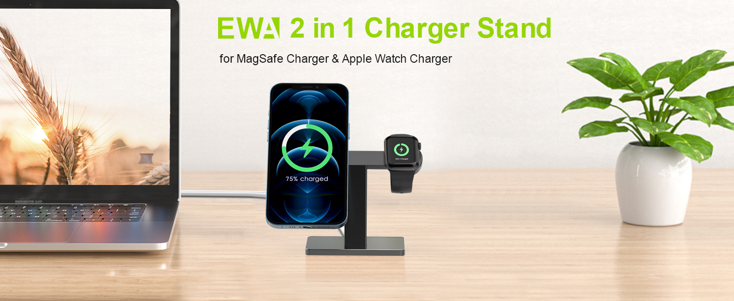 Бездротовий зарядний стенд 2-в-1 EWA для iPhone 13/12 та Apple Watch MagSafe (срібний)