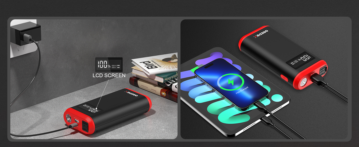 Powerbank для авто GREPRO Starthilfe: запуск 10L бензину/8L дизеля, LCD, LED ліхтарик