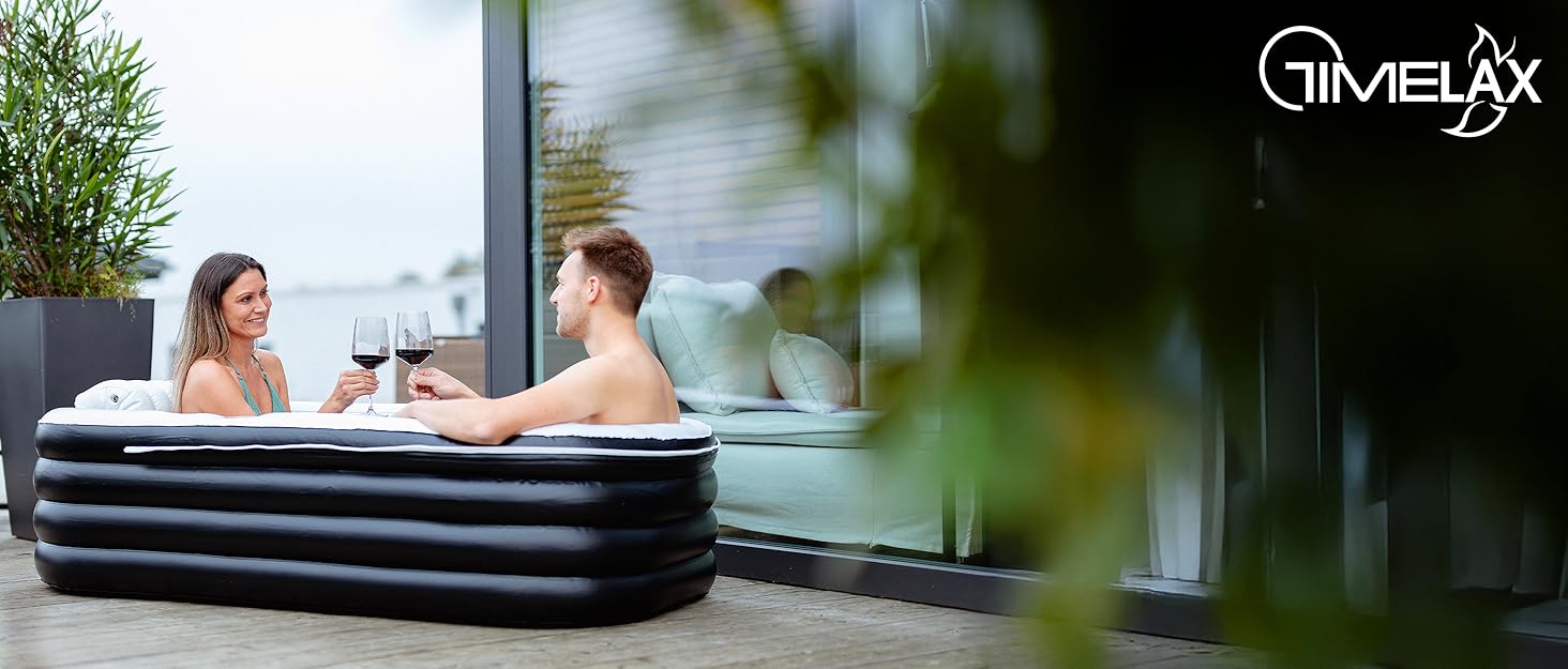 Надувна ванна TIMELAX® XL з ергономічною спинкою | 0,5 мм PVC, без BPA | Мовна, розкладна, для дорослих, чорна