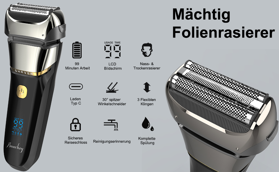 Електричний чоловічий бритва та тример з 3 гнучкими лезами, акумуляторний, бездротовий, з етиуі, для мокрого та сухого гоління, 100 хв роботи, подарунок для чоловіка, зелено-чорний