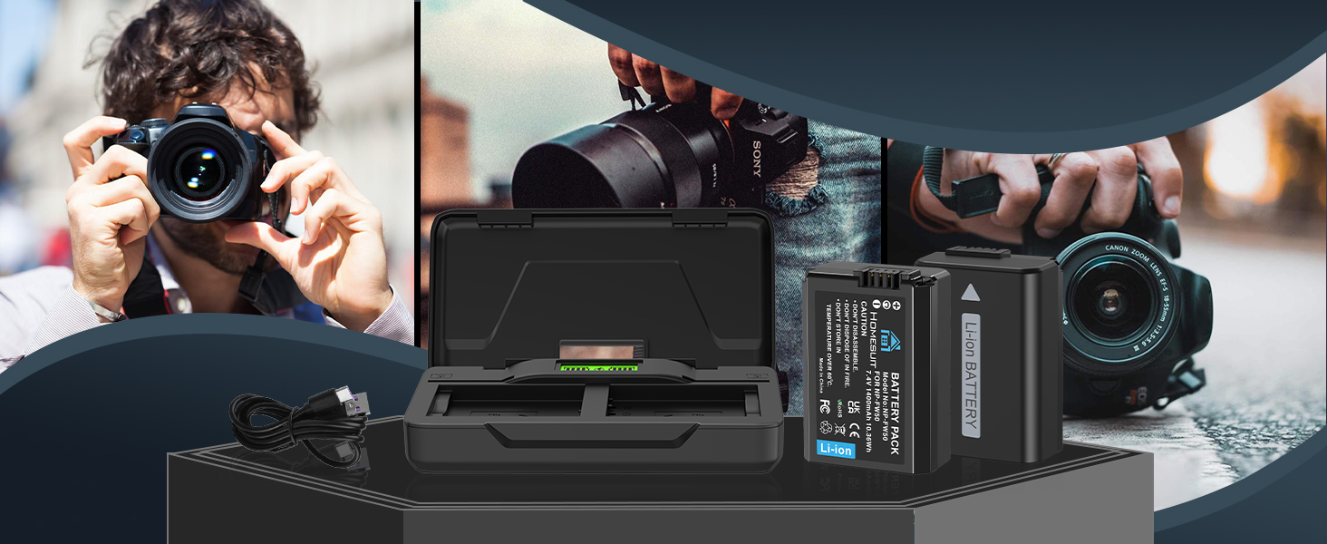 Набір акумуляторів NP-FW50 1300mAh та зарядний пристрій LCD для камер Sony ZV-E10, A6000, A6300, A6400, A6500, A5100, A5000, A7, A7II, A7R, A7RII, A7SII, 7RM2, 7SM2, 7M2, A55, RX10 II III IV, NEX-3/5/6/7, NEX-F3 (2 шт. акумулятори & 1 зарядний пристрій)