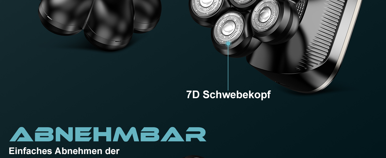 Машинка для гоління голови Glatzen Herren 7D, водонепроникна, для сухого та вологого гоління, з LED дисплеєм, Type-C, чорна