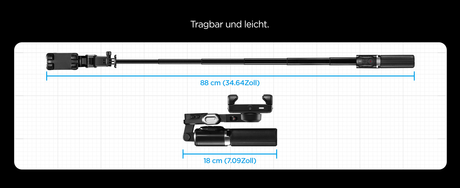 Стабілізатор Gimbal Spigen з розпізнаванням обличчя, селфі-стік, штатив, LED-підсвітка, вертикальне/горизонтальне обертання, сумісний зі смартфонами iPhone, Samsung та іншими