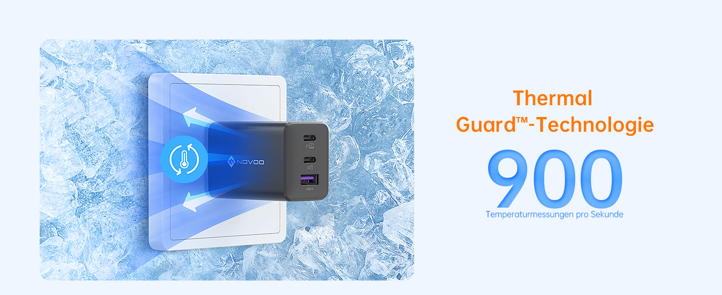 Зарядний пристрій USB-C 67W NOVOO GaN III з 3 портами, швидка зарядка для MacBook, iPad, Pixel, Samsung, iPhone, Steam Deck - Чорний