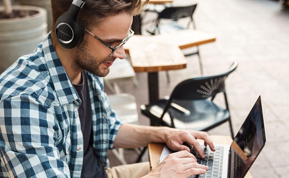 PowerLocus Bluetooth навушники Over-Ear, бездротові, складні, з мікрофоном, Hi-Fi стерео, глибокий бас, м'які амбушюри, для телефону, планшета, ПК - асфальтово-сірий