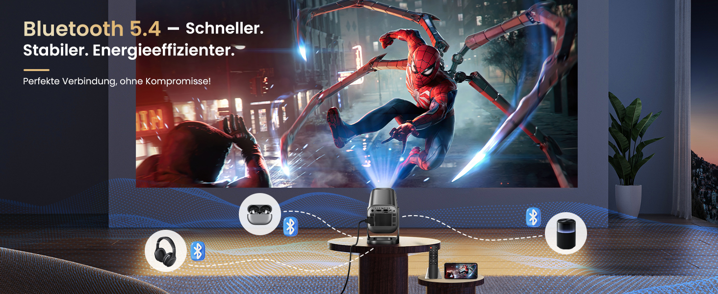 Міні проєктор Beamer 4K 1080p з Android 12.0, WiFi 6, Bluetooth 5.4, 22000 люмен, автокорекція трапецеїдальних спотворень, поворот 270°, підключення PC/HDMI/USB/TF, сірий