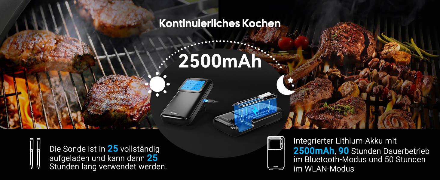 Термометр для м'яса INKBIRD INT-12E-BW: бездротовий, Wi-Fi, Bluetooth, 2 зонди, 5 сенсорів для гриля, BBQ, духовки та приготування їжі