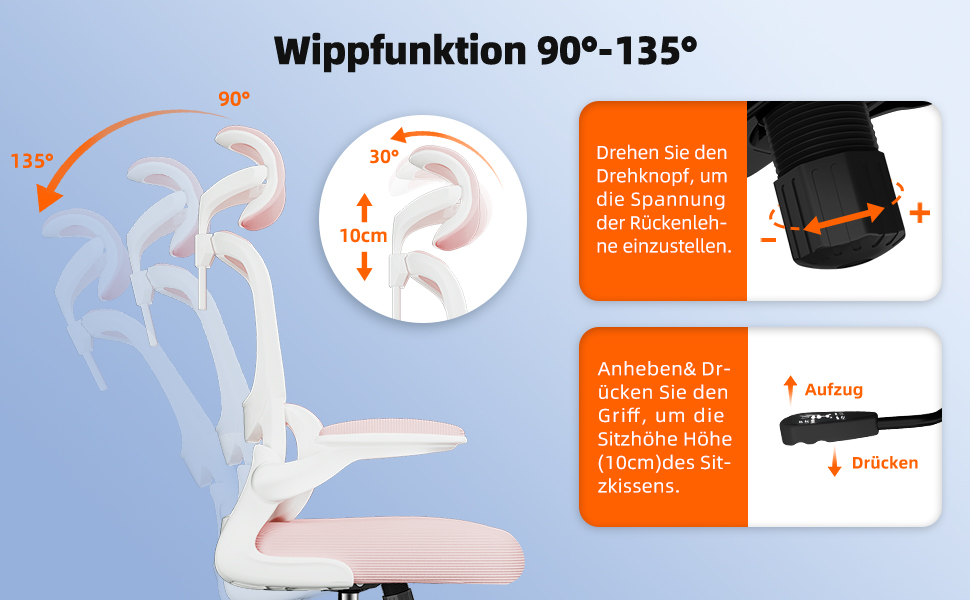 Ергономічне крісло для офісу з регульованою підголовником, підтримкою попереку та відкидними підлокітниками, крісло для начальника, 150 кг, функція гойдання до 135° (Рожевий, Модель 2)