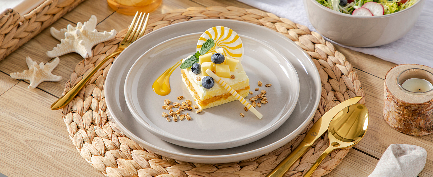 Набір чашок Vancasso PLAYA 6 шт. з ручкою 480мл, чайні чашки з кераміки, придатні для мікрохвильової печі та посудомийної машини (Бежевий, Сервіз 48 шт.)