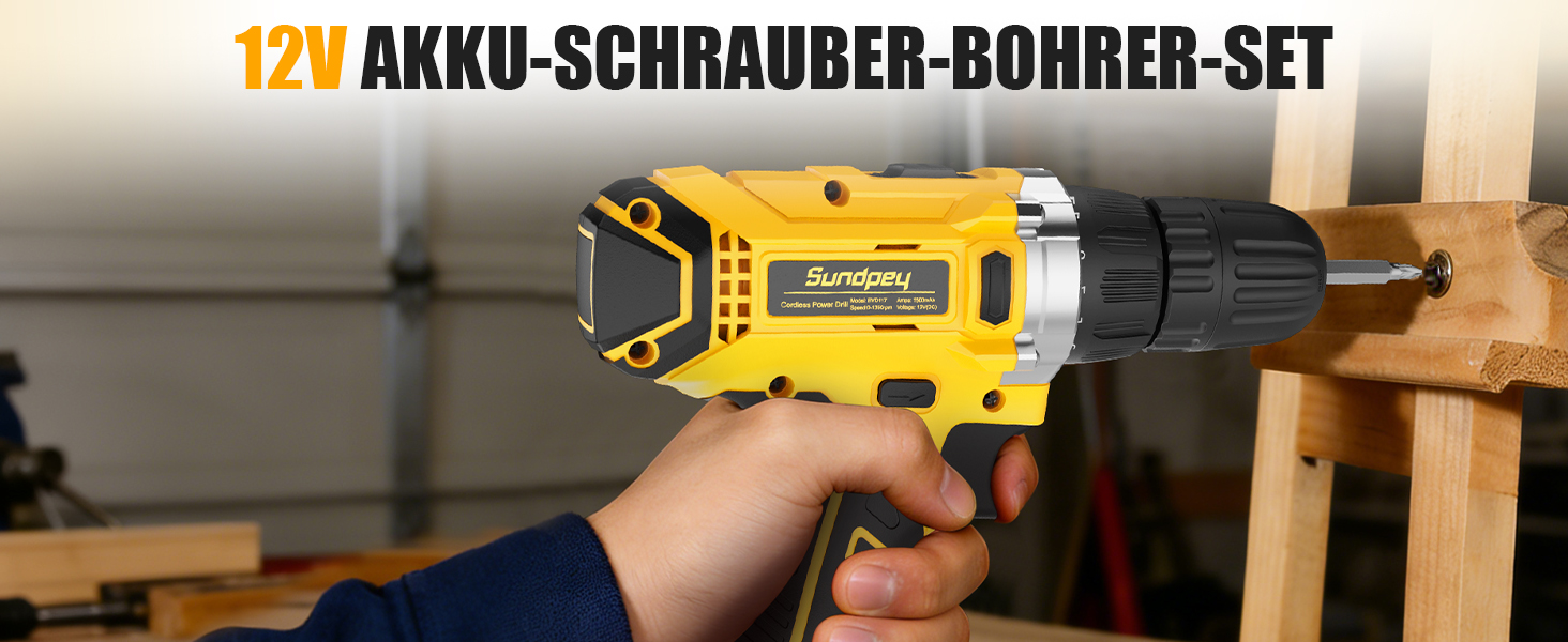 Набір інструментів Sundpey 166 шт. з акумуляторною дрилі 12V для дому, ремонту та саду (жовтий)