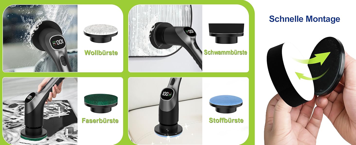 Електрична щітка для чищення з 7 насадок, IPX7, регульована ручка, для ванної кімнати, чорна