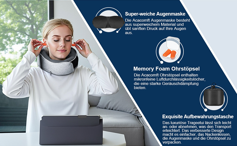 Подушка для шиї у подорожах: ортопедична, з memory foam, для дорослих та дітей, з маскою для сну та навушниками, якісний чохол