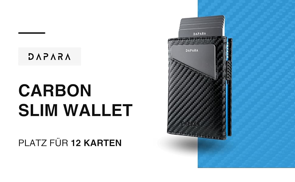 Чоловічий гаманець DAPARA: тонкий, з відділенням для монет та RFID-захистом. Містить 12 карт, карбоновий червоний (Carbon - Dynamic Blue)