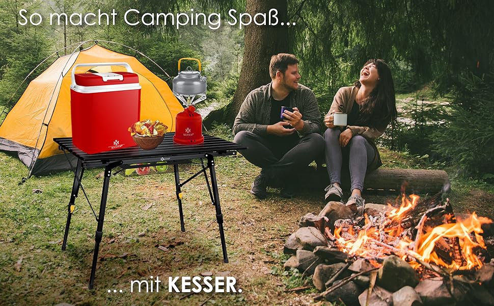 Кемпінговий стіл KESSER® розкладний з алюмінієвим каркасом, регулювання висоти, 90 x 53 см, до 30 кг, з сумкою та сітчастою кишенею, чорний