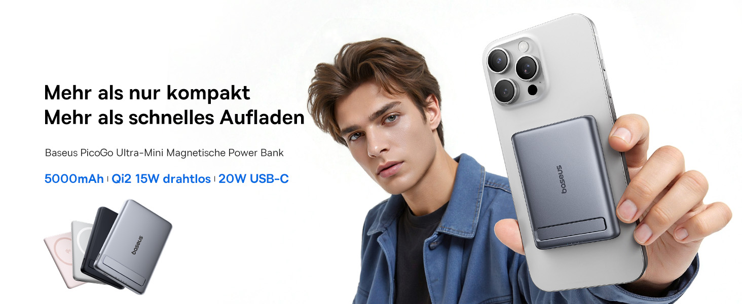 Power Bank Baseus Mini MagSafe 5000mAh з MagSafe, PD 20W, Qi2, сірий колір