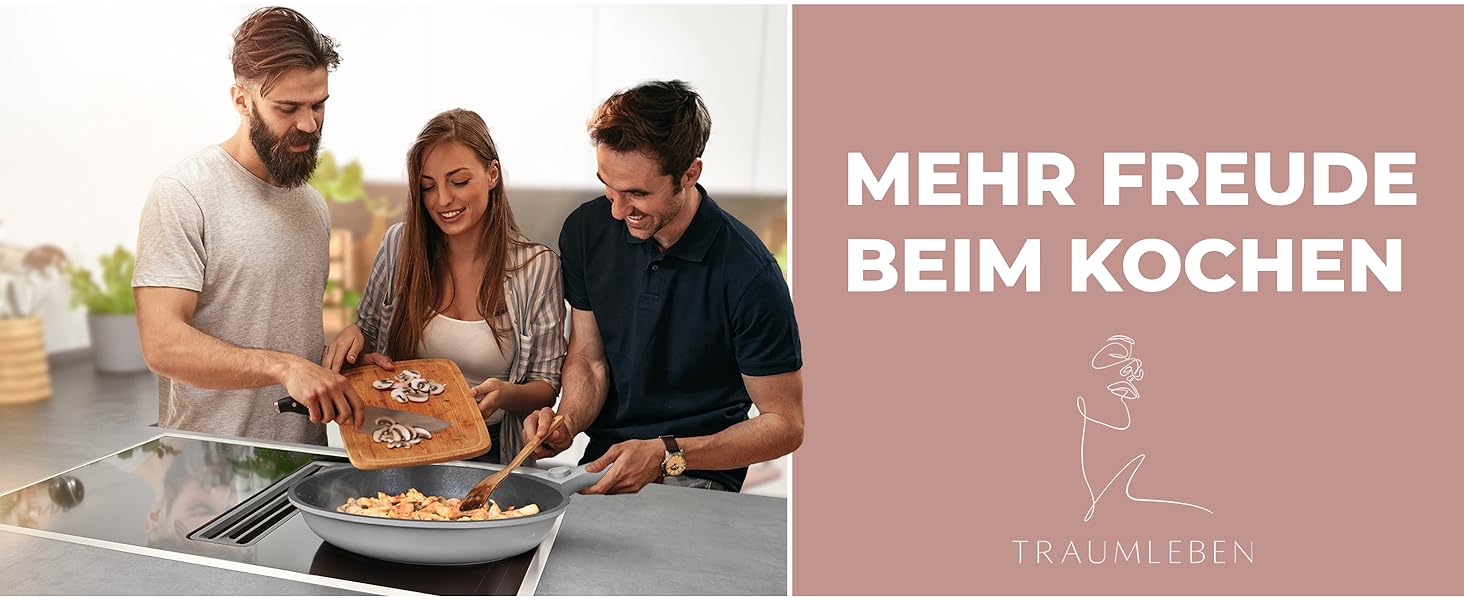 Набір сковорідок TraumLeben Neu 2 шт. 24/28 см з знімними ручками, антипригарне покриття, без PFOA, для індукції, сумісний з духовкою | сковорода, універсальна сковорода (сірий)