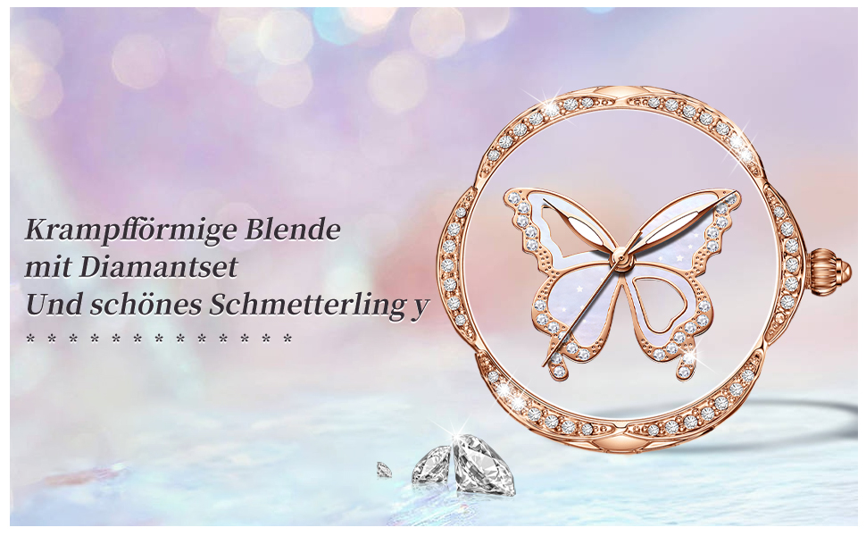 Годинник жіночий OLEVS з діамантами, елегантний, рожеве золото, керамічне скло, блакитний циферблат