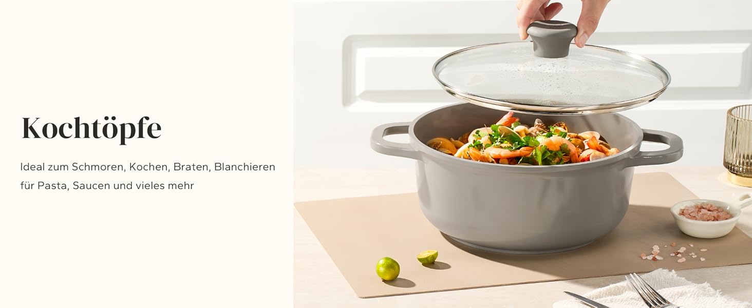 Набір посуду Redchef: 11-ти частинний набір каструль та сковорідок з керамічним покриттям, індукційний, PTFE-free, PFAS-free, для всіх типів плит, стійкий до миття в посудомийній машині (сірий)