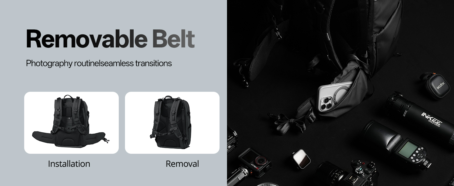 Чорний фоторюкзак AMBITFUL 25L+3L для DSLR/SLR/Mirrorless камер з відділенням для ноутбука та трипода (водонепроникний, ергономічний)