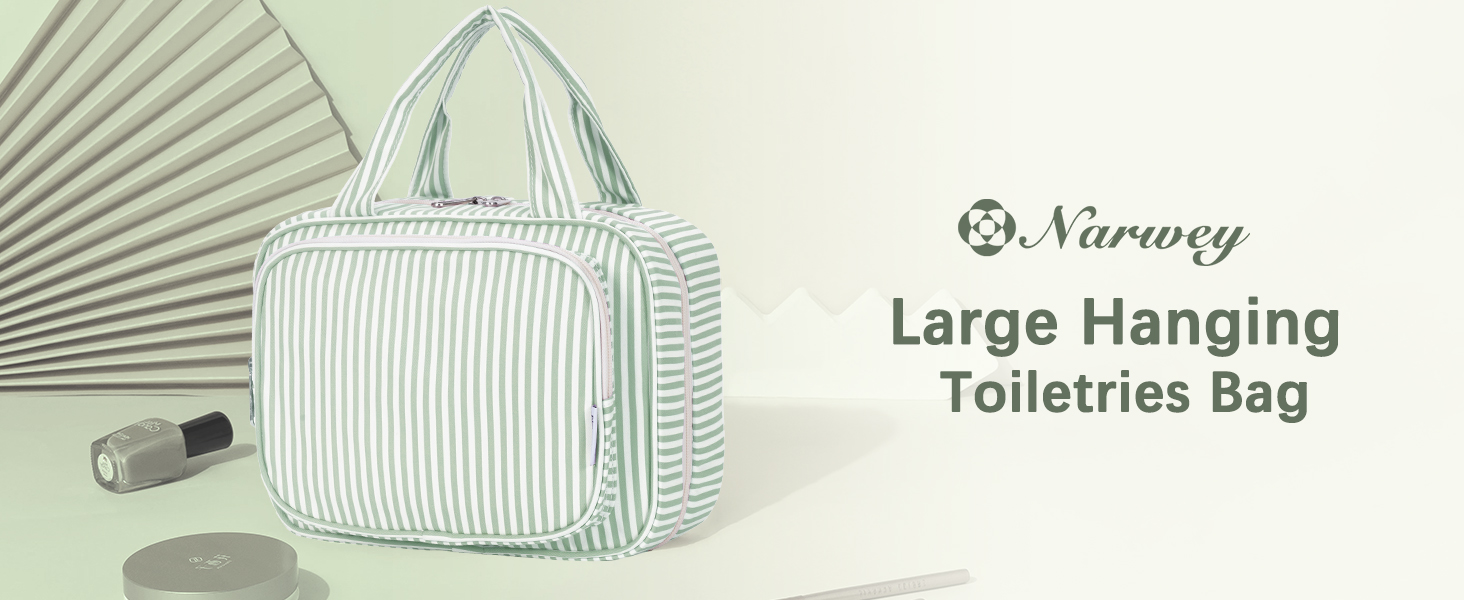 Narwey Косметичка для дівчаток з сіткою, велика, зелено-сіра, з смугами, модель Y