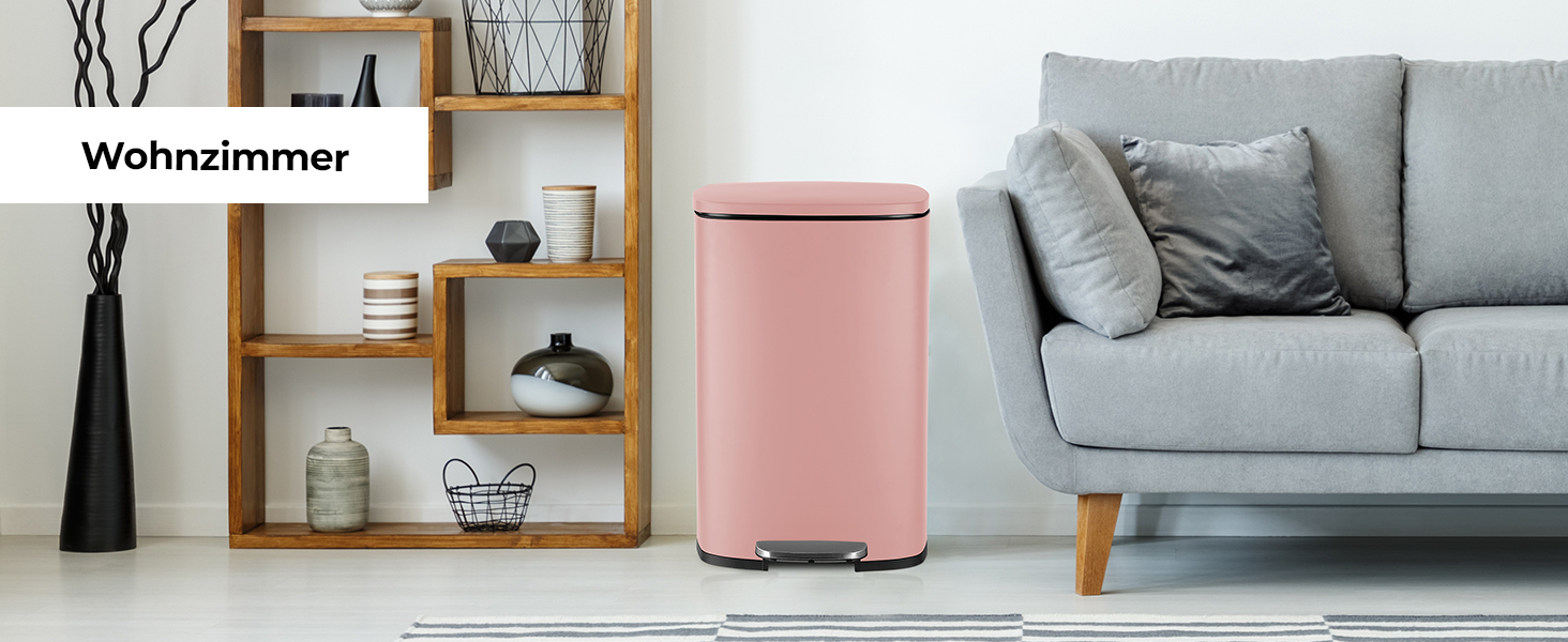 Відро для сміття LIFERUN 30л з кришкою, м'яким закриттям, з внутрішнім відром, сталеве, для кухні, ванної кімнати, офісу, рожеве