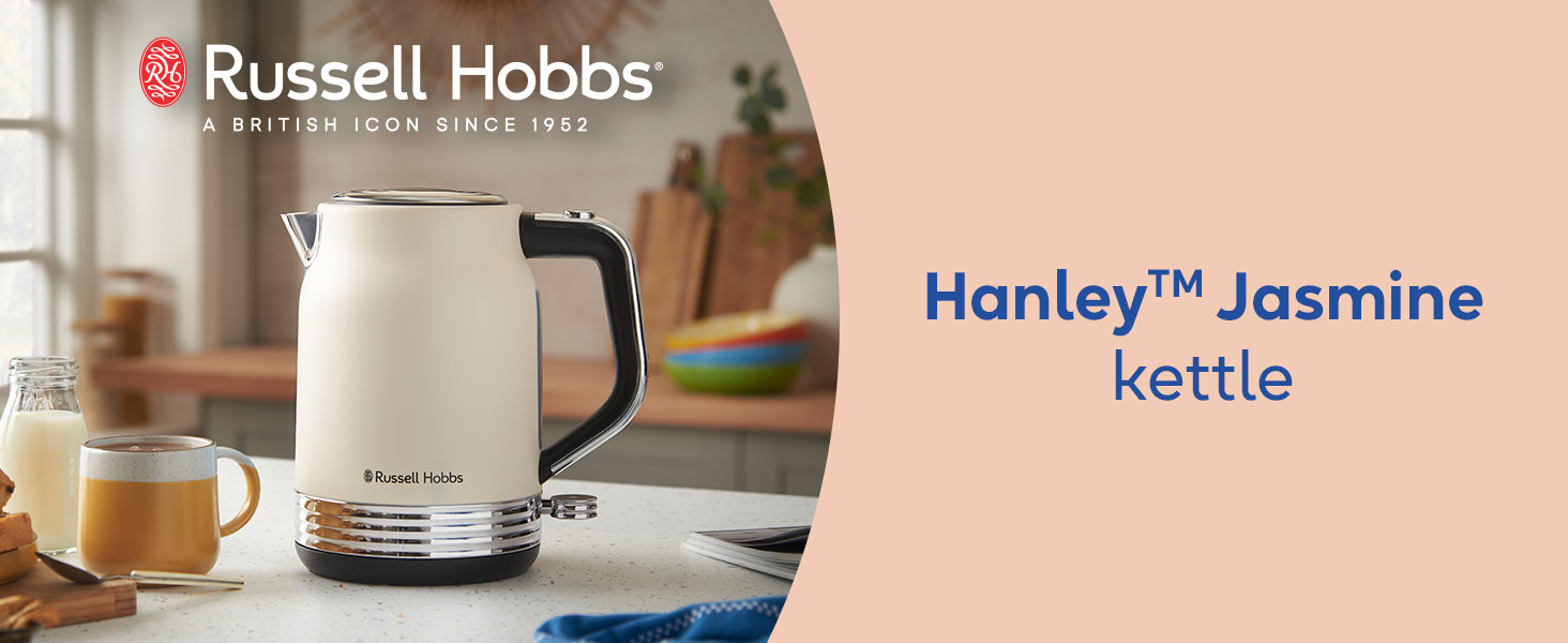 Електричний чайник Russell Hobbs Hanley Retro Jasmine 1.7л, 2400W, нержавіюча сталь, кремово-білий, вінтажний дизайн