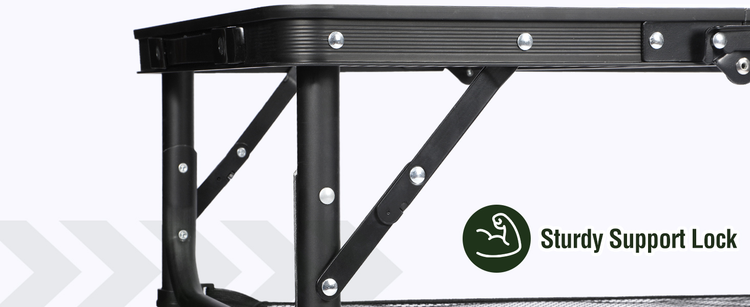 Складний стіл для пікніка REDCAMP 60x40 см, чорний - портативний стіл для кемпінгу, BBQ, приготування їжі на природі з регульованими ніжками