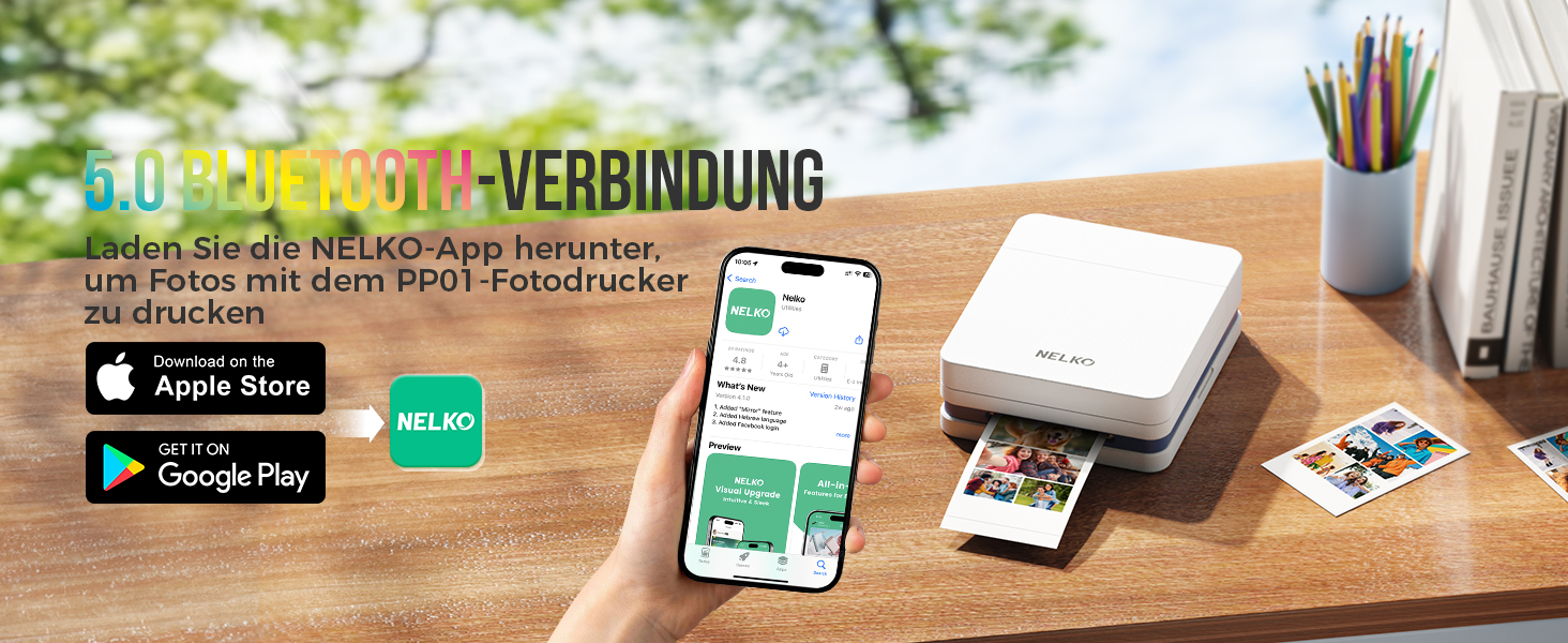 Портативний міні-принтер Nelko PP01 для фотографій з телефону (iOS & Android), 20 папірців, наклейки, білий