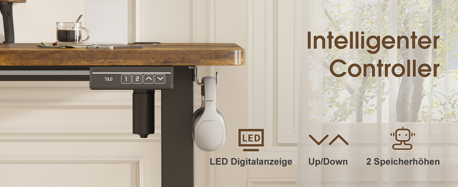 Devoko Electric Standing Desk 160x70cm with Monitor Stand, Memory Height Adjustment, Ergonomic Sit-Stand Desk (120x60cm, Vintage Brown)