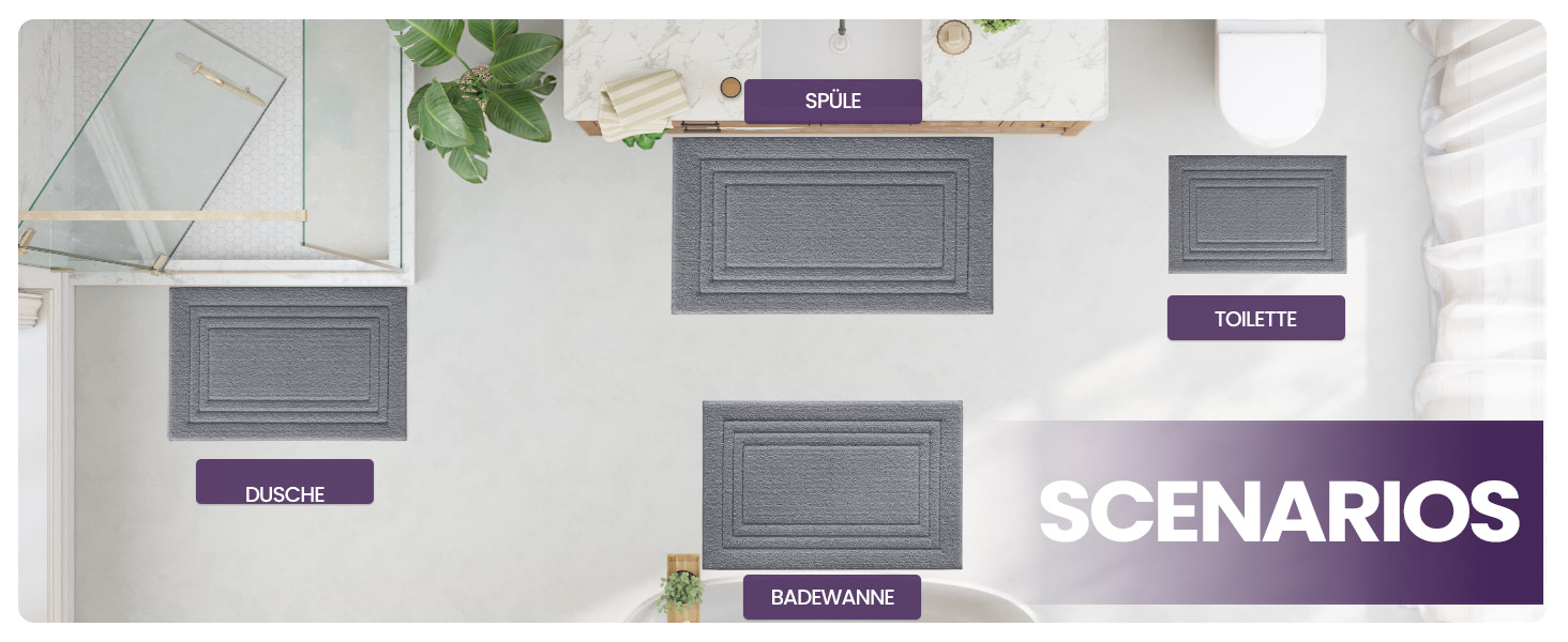 Килимок для ванної кімнати DEXI: м'який, неслизький, пральний, 60 x 110 см, білий/темно-сірий