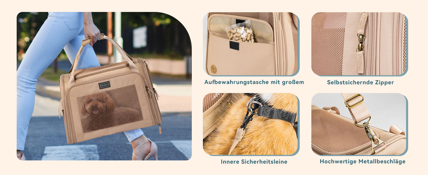 Переносна сумка-переноска для котів та собак Petsfit, розкладний дизайн, з м'яким килимком, 47L x 30B x 30H см (Хакі)