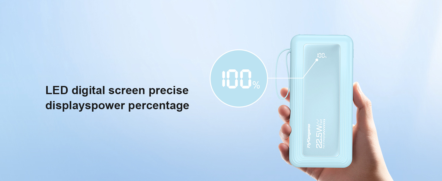 Power Bank 20000mAh, 22.5W, 6 виходів, 2 входи, LED дисплей, сумісний з iPhone, Samsung, Pixel, блакитний