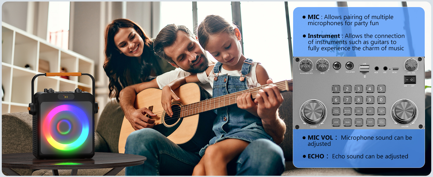 Караоке JYX з 2 мікрофонами, Bluetooth-колонкою та світловим шоу для дорослих та дітей. Портативна акустична система для дому та свят на природі, чорний колір
