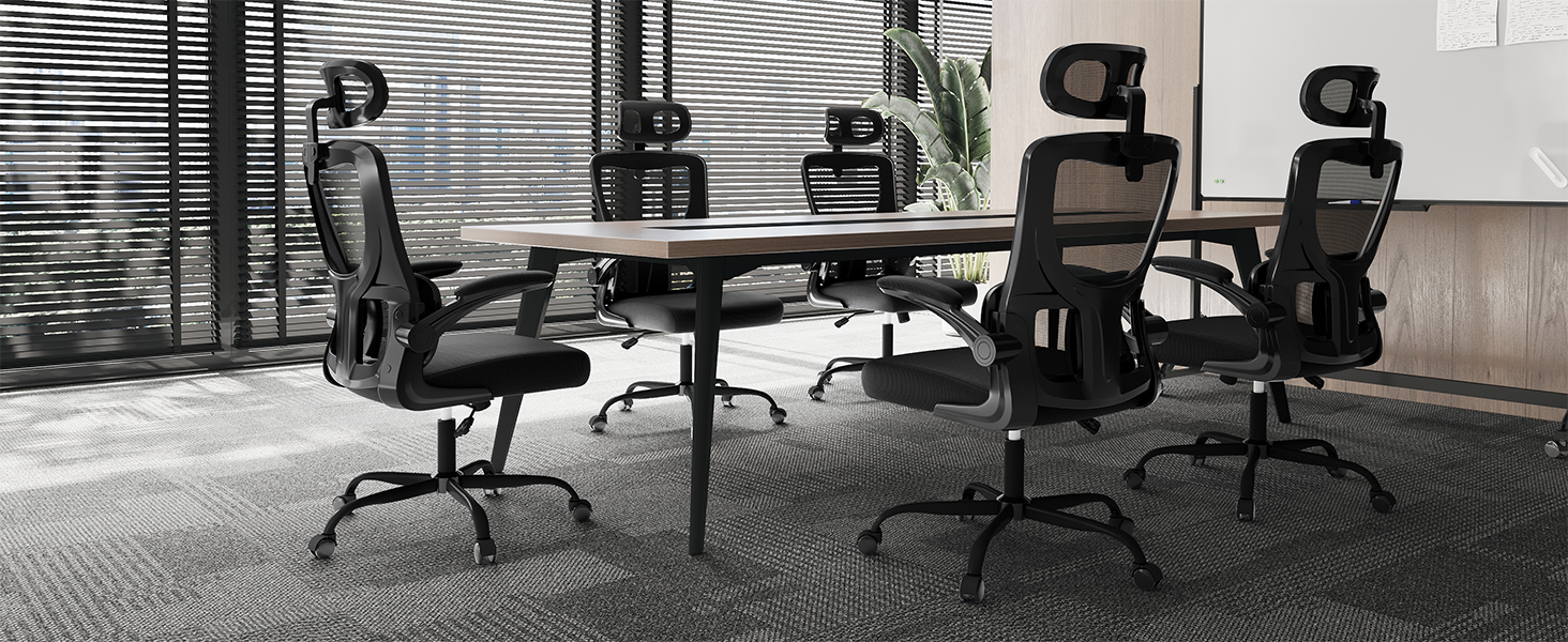 Офісний стіл Woltu: ергономічний крісло з регульованою підголівником, обертовими підлокітниками та підтримкою попереку. Крісло для офісу, витримує до 150 кг, чорний