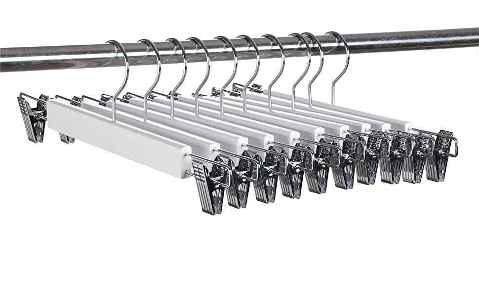 Дерев'яні вішалки для одягу Amber Home (10 шт., 36 см, білі) - міцні, з антиковзними кліпсами та поворотним гачком