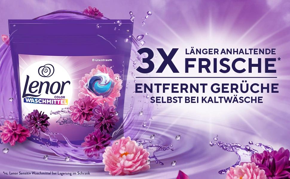 Капсули для прання Lenor Blütentraum для кольорових речей, 76 шт, тривала свіжість та видалення запахів при холодному пранні