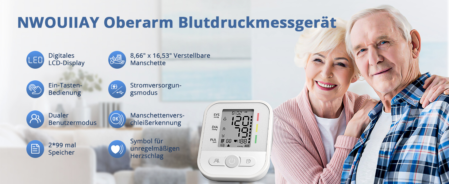 Автоматичний тонометр на плече з LCD-дисплеєм та регульованою манжетою (22–42 см), One-Touch, перловий колір